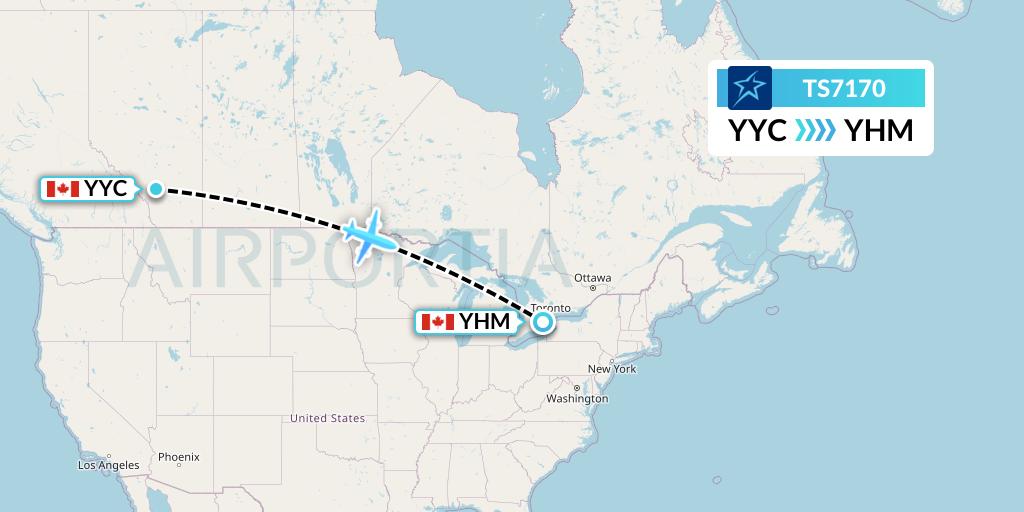 TS7170 Air Transat Flight Map: Calgary to Hamilton