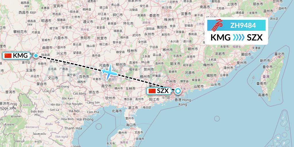 ZH9484 Shenzhen Airlines Flight Map: Kunming to Shenzhen