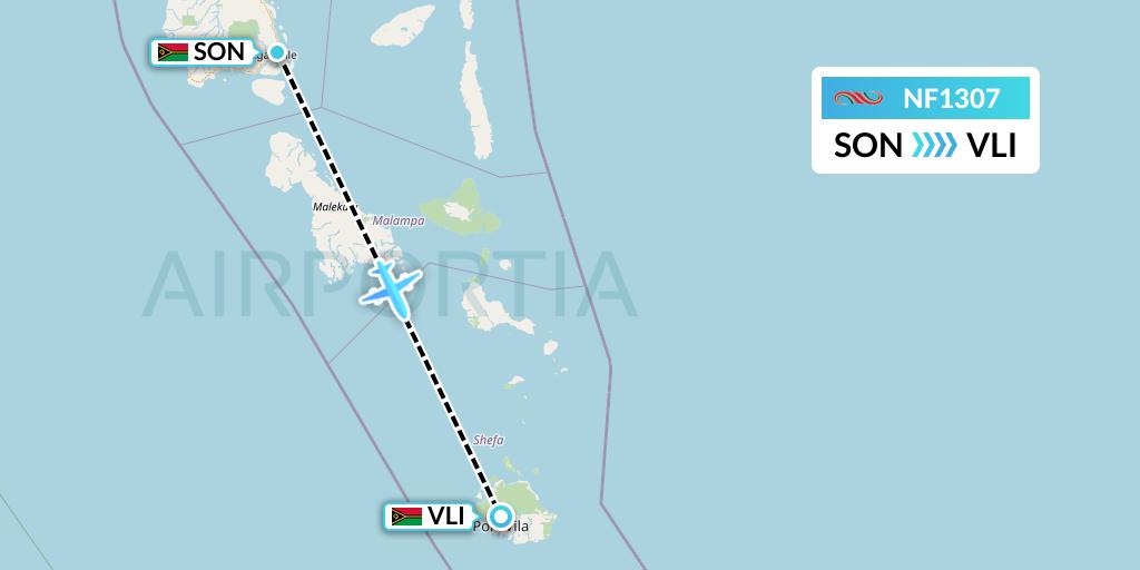 NF1307 Air Vanuatu Flight Map: Luganville to Port Vila
