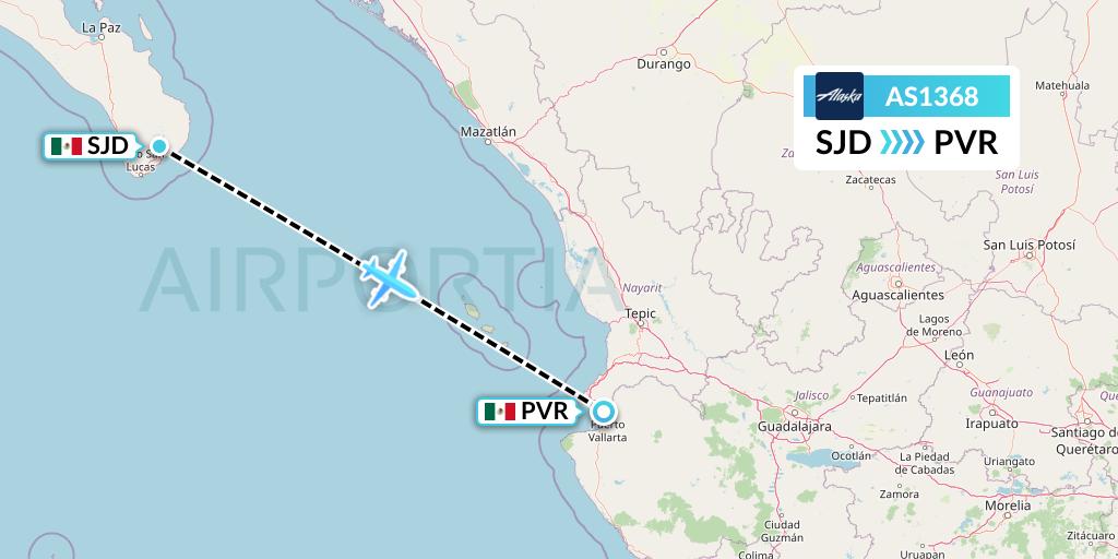 AS1368 Alaska Airlines Flight Map: San Jose del Cabo to Puerto Vallarta