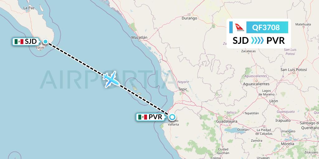 QF3708 Qantas Flight Map: San Jose del Cabo to Puerto Vallarta