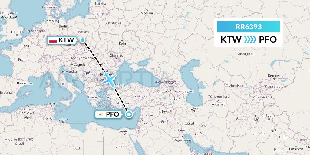 RR6393 Royal Air Force Flight Map: Katowice to Pafos