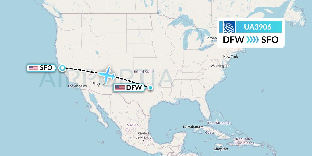 UA3906 United Airlines Flight Map: Dallas to San Francisco