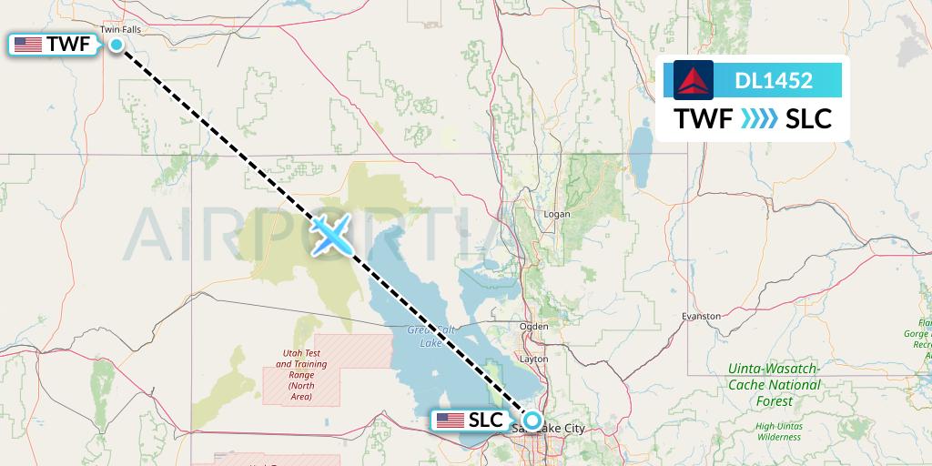 DL1452 Delta Air Lines Flight Map: Twin Falls to Salt Lake City