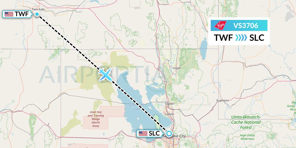 VS3706 Virgin Atlantic Airways Flight Map: Twin Falls to Salt Lake City