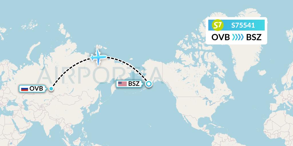 S75541 S7 Airlines Flight Map: Novosibirsk to Egegik