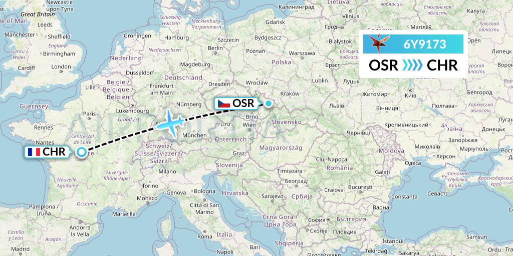 6Y9173 SmartLynx Flight Map: Ostrava to Chateauroux