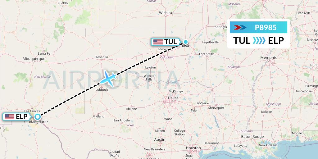 P8985 Sprint Air Flight Map: Tulsa to El Paso