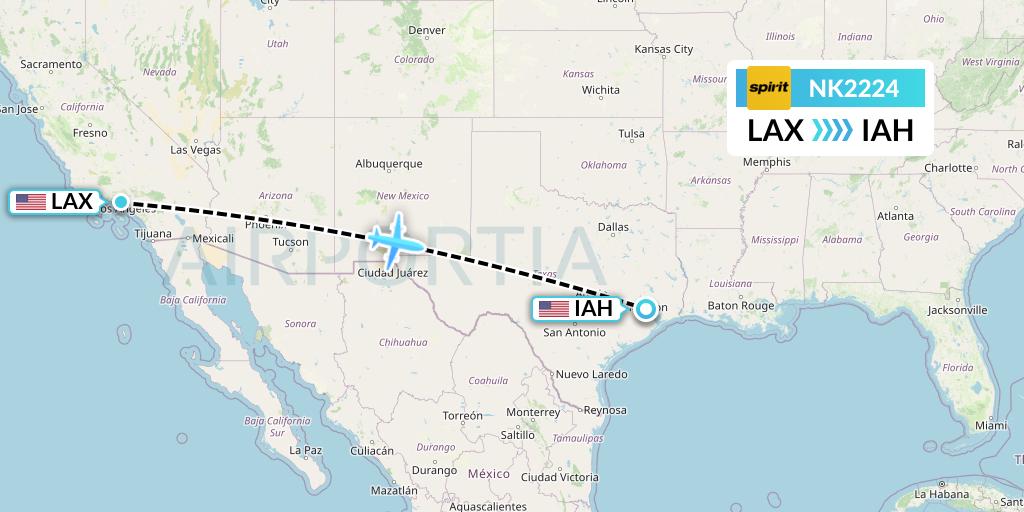 NK2224 Spirit Airlines Flight Map: Los Angeles to Houston