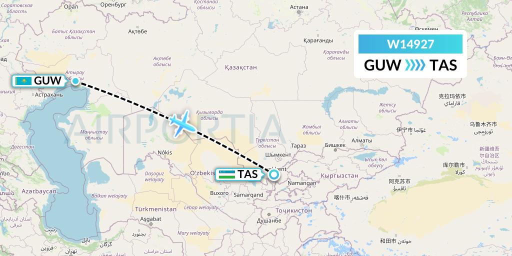 W14927 World Ticket Ltd Flight Map: Atyrau to Tashkent