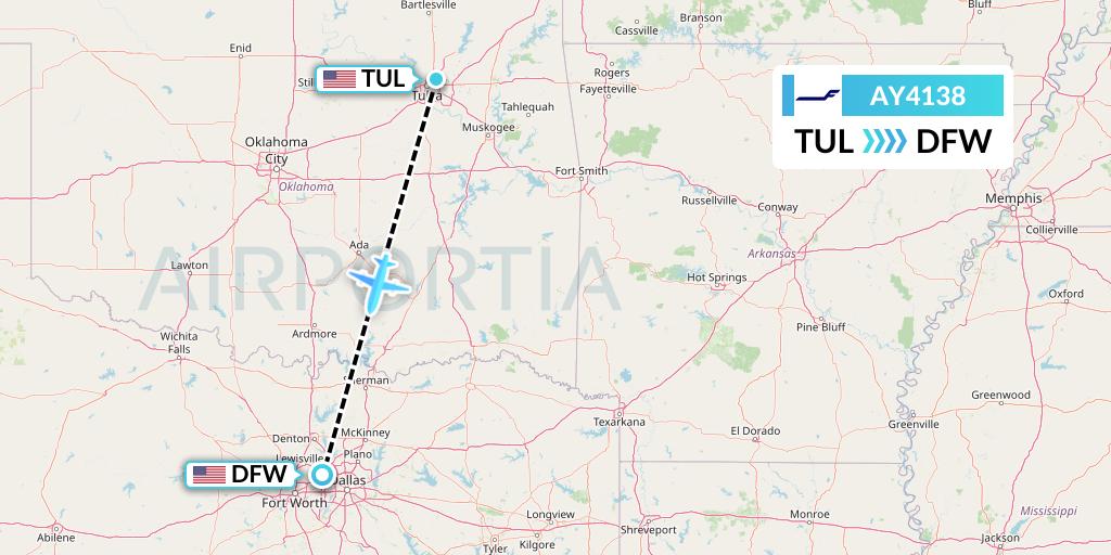 AY4138 Finnair Flight Map: Tulsa to Dallas