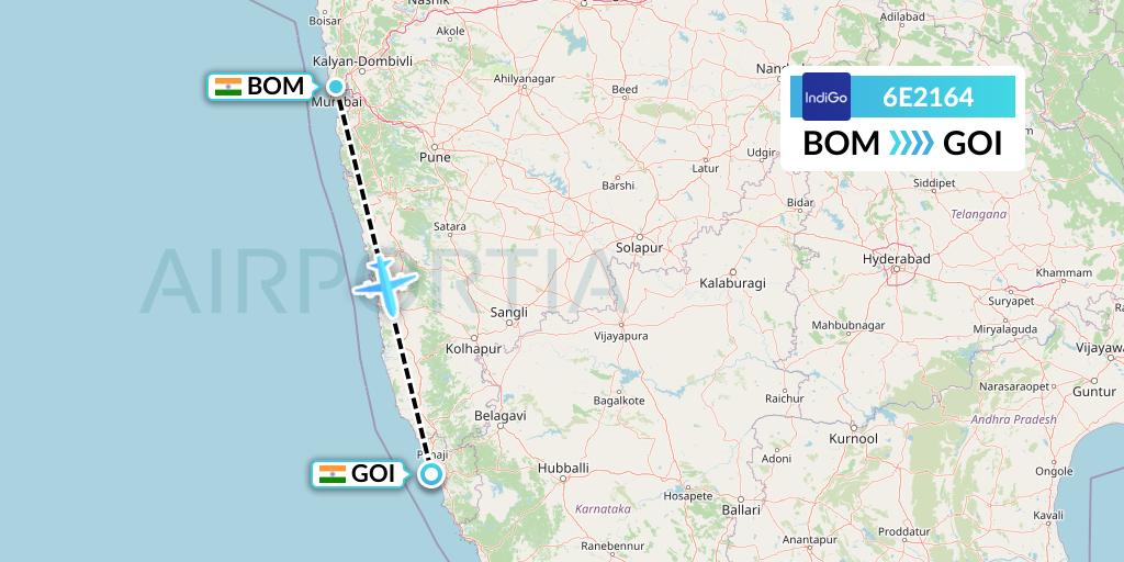 6E2164 IndiGo Airlines Flight Map: Mumbai to Goa
