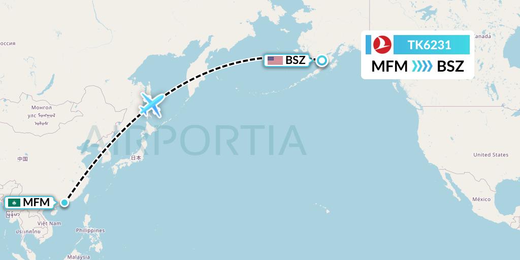 TK6231 Turkish Airlines Flight Map: Macau to Egegik