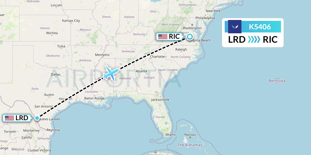 K5406 SeaPort Airlines Flight Map: Laredo to Richmond