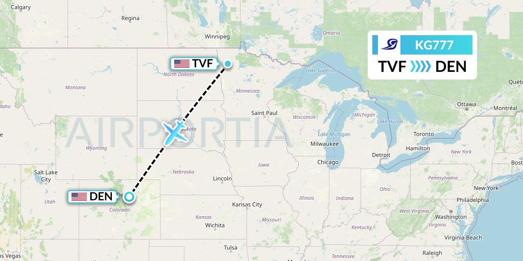 KG777 Key Lime Air Flight Map: Thief River Falls to Denver