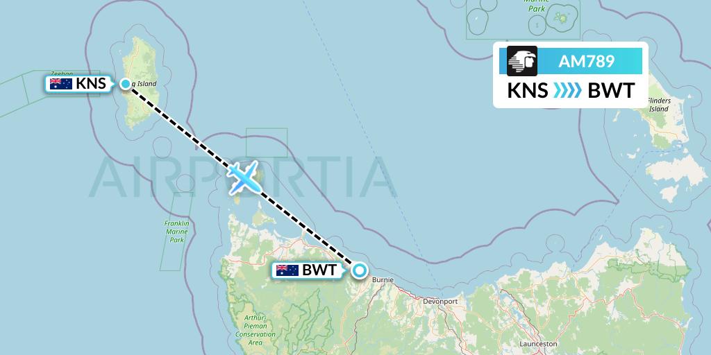 AM789 Aeromexico Flight Map: King Island to Burnie
