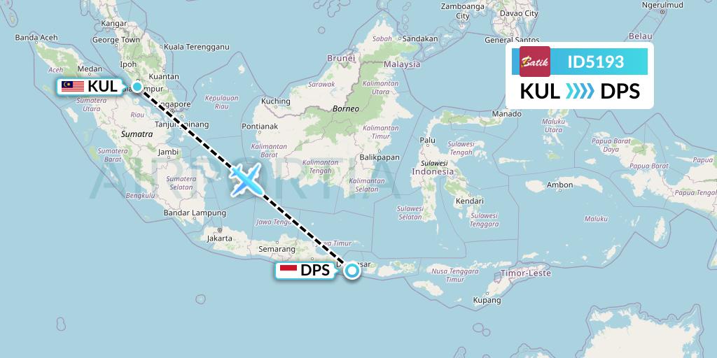 ID5193 Batik Air Flight Map: Kuala Lumpur to Denpasar