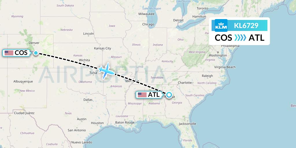 KL6729 KLM Flight Map: Colorado Springs to Atlanta