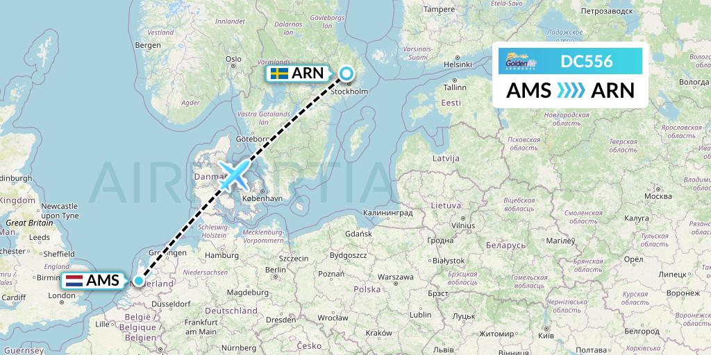 DC556 Braathens Regional Flight Map: Amsterdam to Stockholm