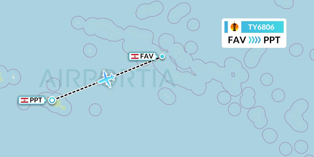 TY6806 Air Caledonie Flight Map: Fakarava to Papeete