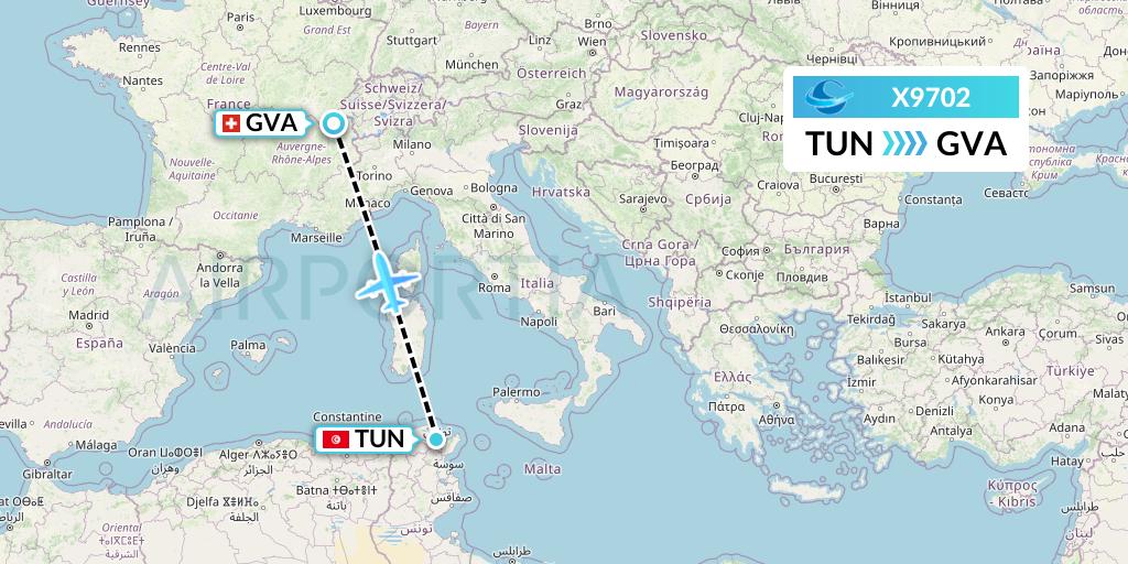 X9702 Avion Express Flight Map: Tunis to Geneva