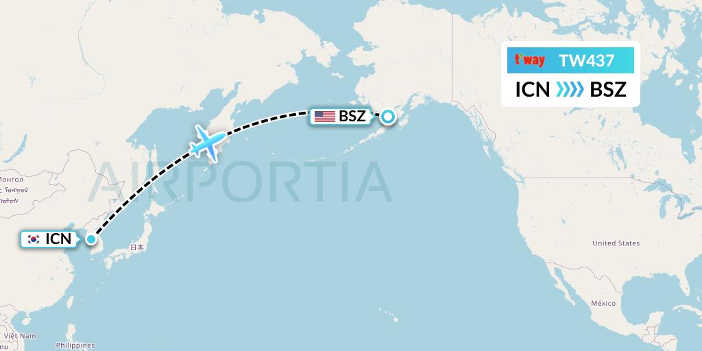 TW437 T'way Air Flight Map: Seoul to Egegik