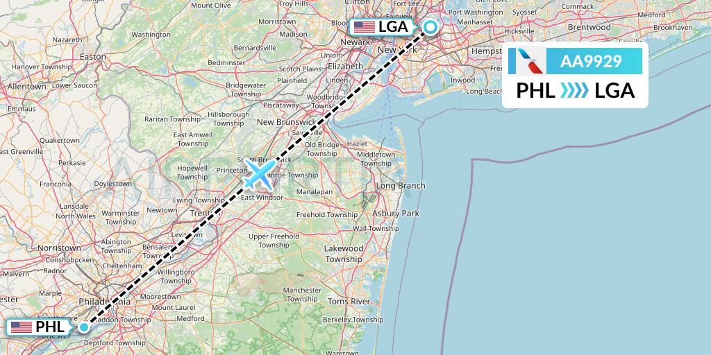 AA9929 American Airlines Flight Map: Philadelphia to New York