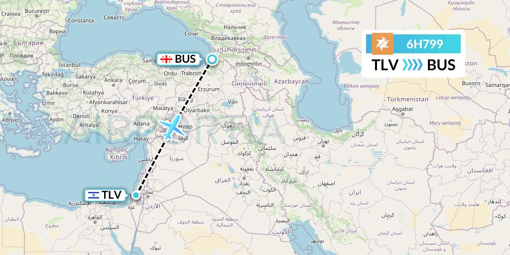 6H799 Israir Airlines Flight Map: Tel Aviv to Batumi