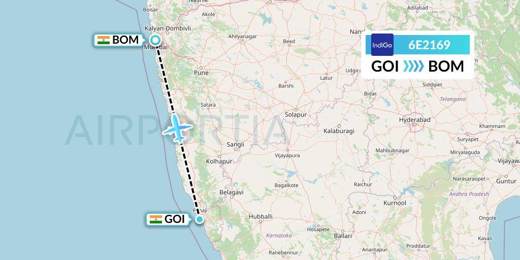 6E2169 IndiGo Airlines Flight Map: Goa to Mumbai