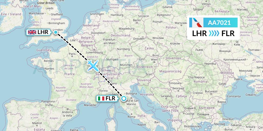 AA7021 American Airlines Flight Map: London to Florence