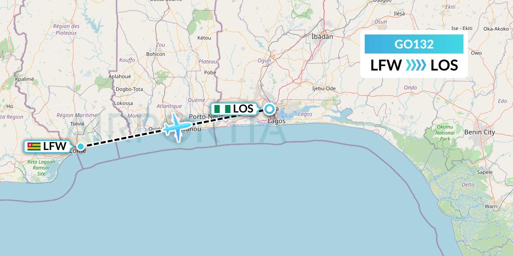 GO132 ULS Airlines Cargo Flight Map: Lome to Lagos