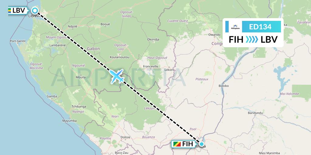 ED134 AirExplore Flight Map: Kinshasa to Libreville