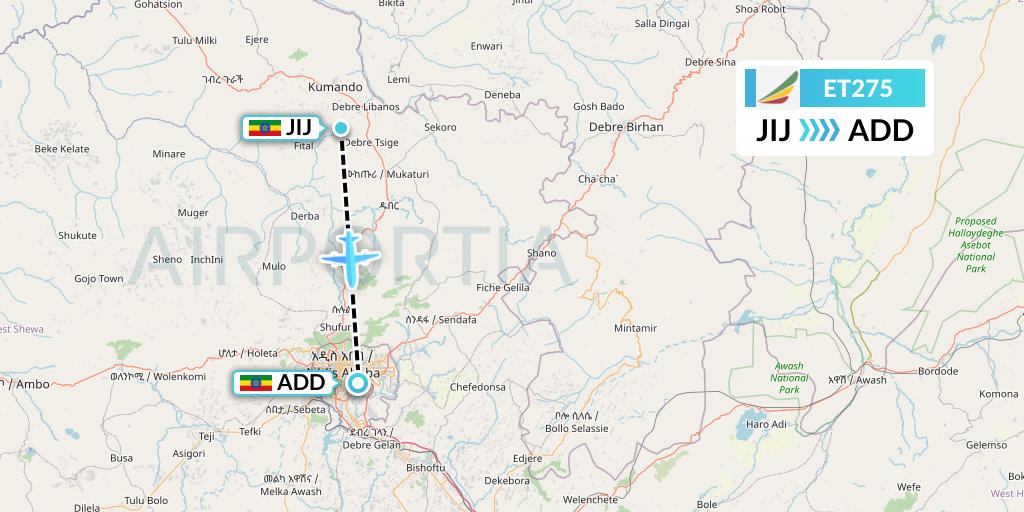ET275 Ethiopian Airlines Flight Map: Jijiga to Addis Ababa