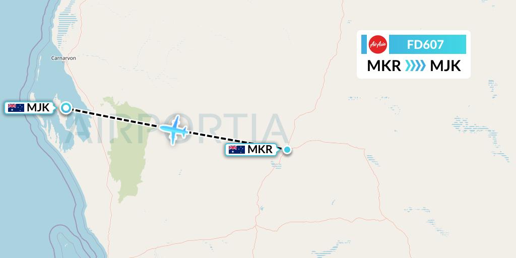 FD607 Thai AirAsia Flight Map: Meekathara to Monkey Mia