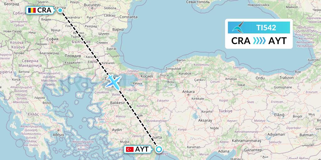 TI542 Tailwind Airlines Flight Map: Craiova to Antalya