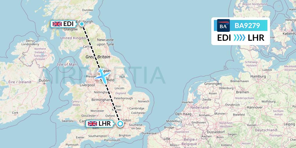 BA9279 British Airways Flight Map: Edinburgh to London