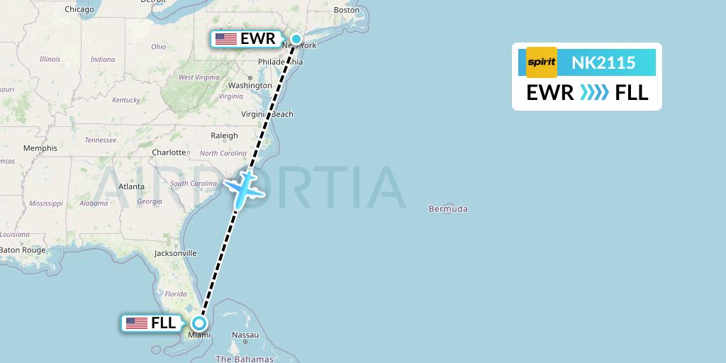 NK2115 Spirit Airlines Flight Map: New York to Fort Lauderdale