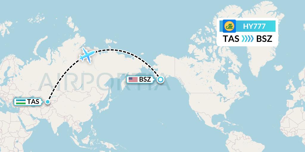 HY777 Uzbekistan Airways Flight Map: Tashkent to Egegik