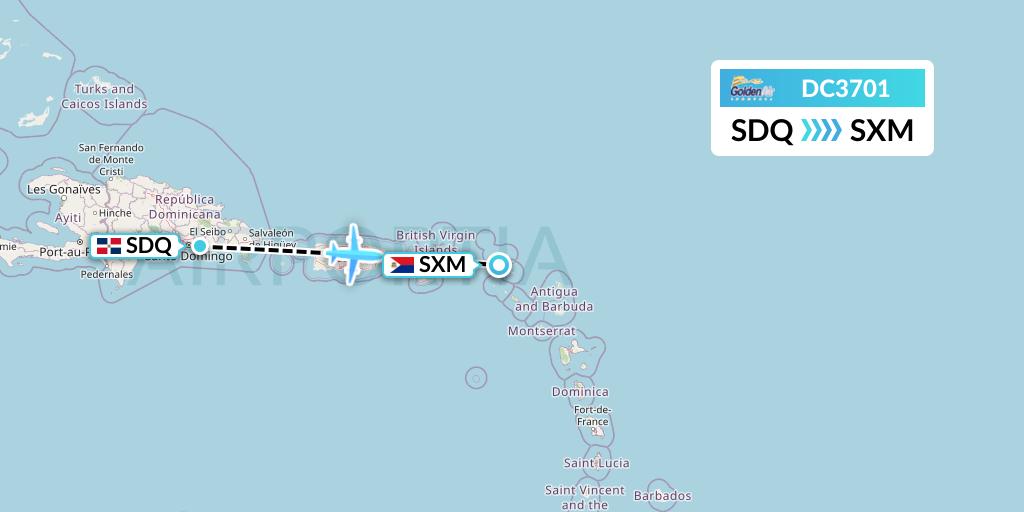 DC3701 Braathens Regional Flight Map: Santo Domingo to Sint Maarten