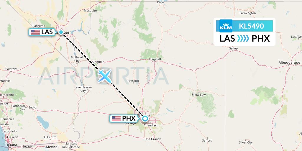 KL5490 KLM Flight Map: Las Vegas to Phoenix