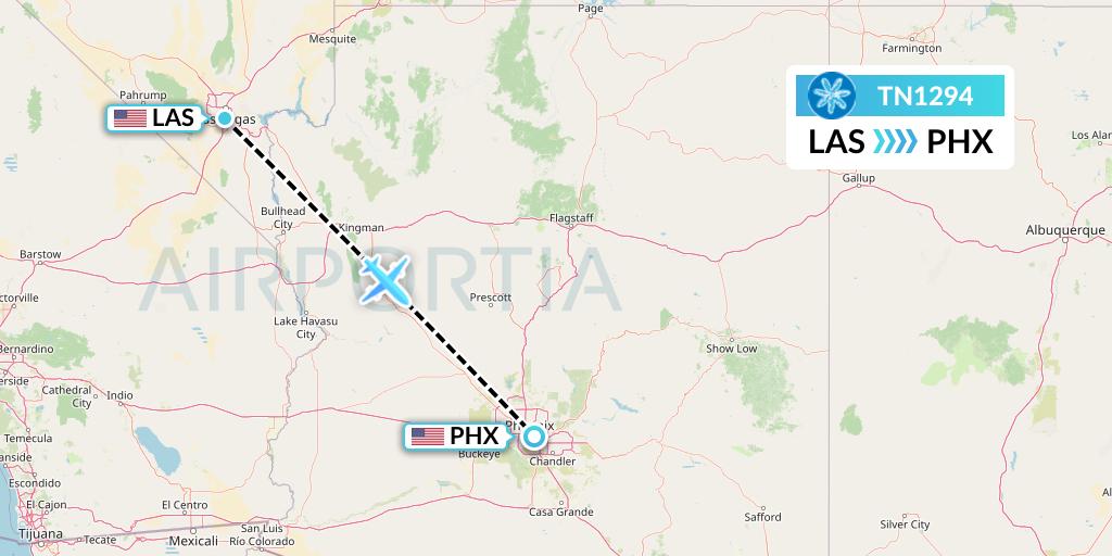 TN1294 Air Tahiti Nui Flight Map: Las Vegas to Phoenix