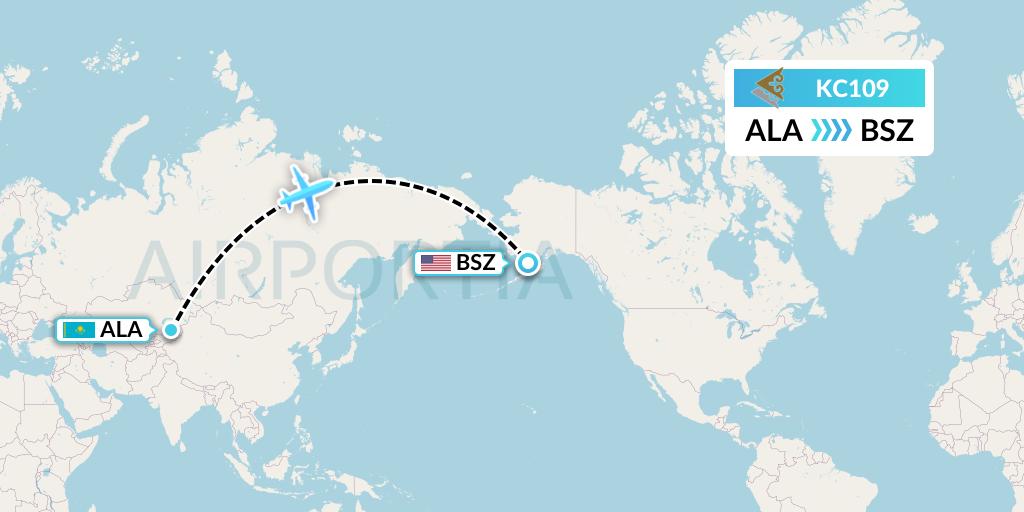 KC109 Air Astana Flight Map: Almaty to Egegik