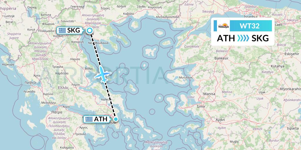 WT32 Swiftair Flight Map: Athens to Thessaloniki