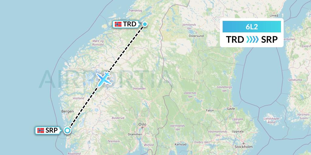6L2 Aklak Air Flight Map: Trondheim to Stord