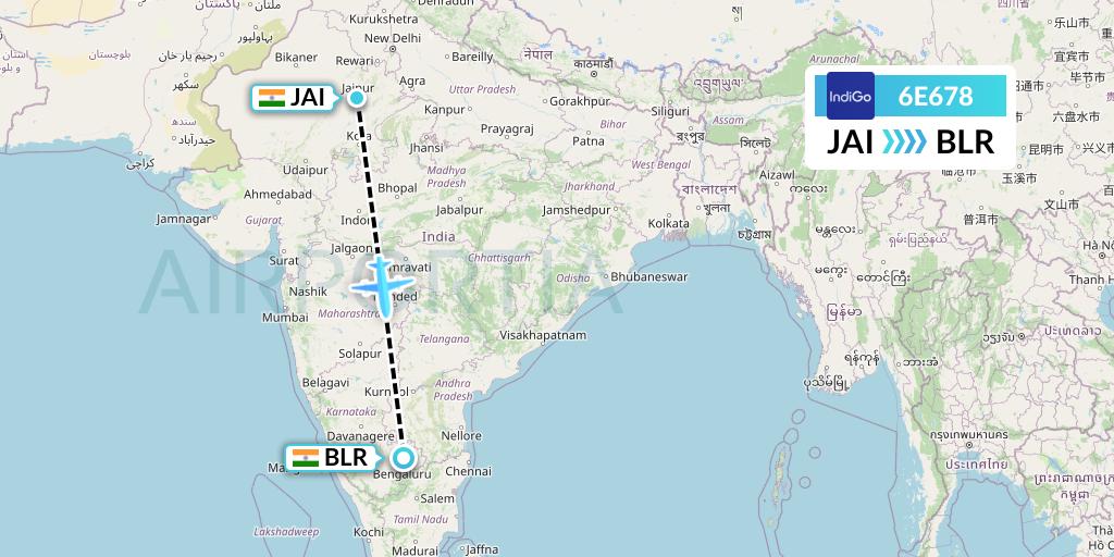 6E678 IndiGo Airlines Flight Map: Jaipur to Bangalore