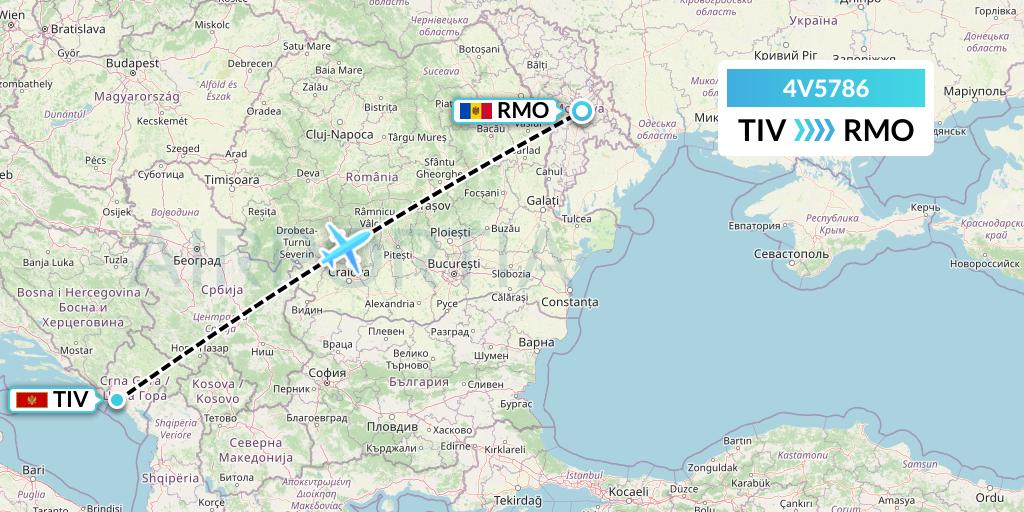 4V5786 FGW Aviation Flight Map: Tivat to Chisinau