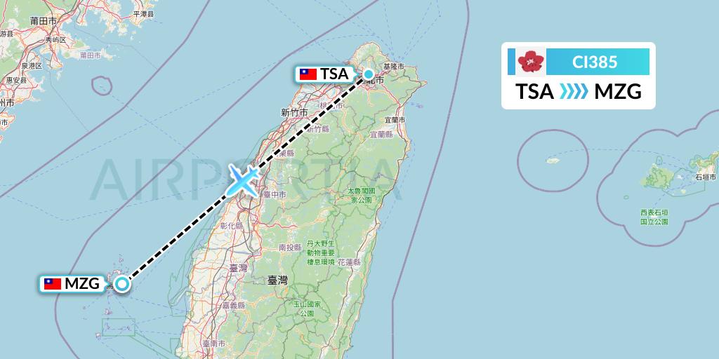 CI385 China Airlines Flight Map: Taipei to Makung