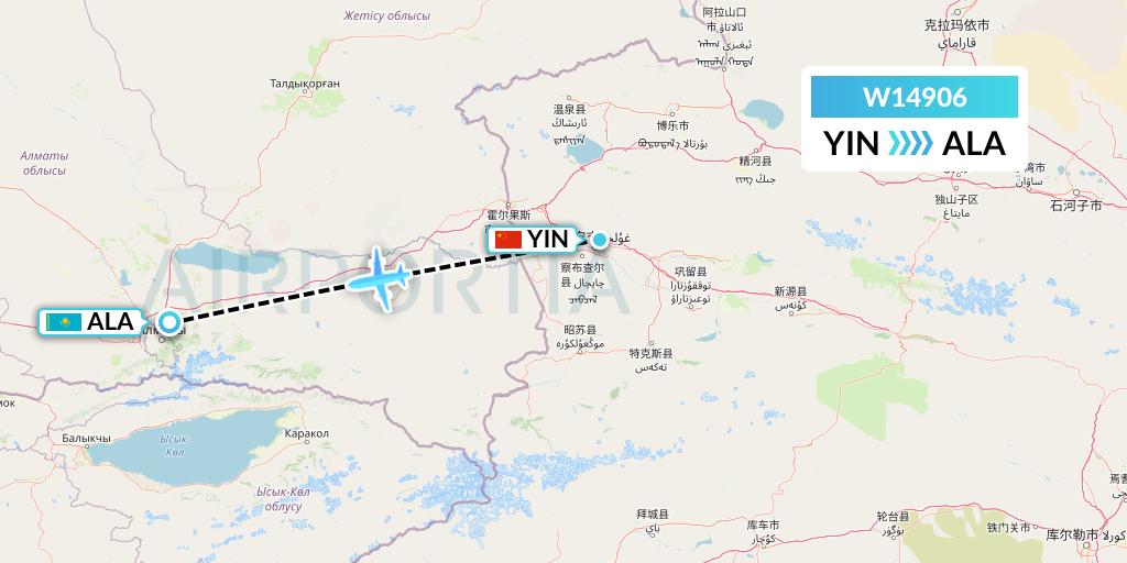 W14906 World Ticket Ltd Flight Map: Yining to Almaty