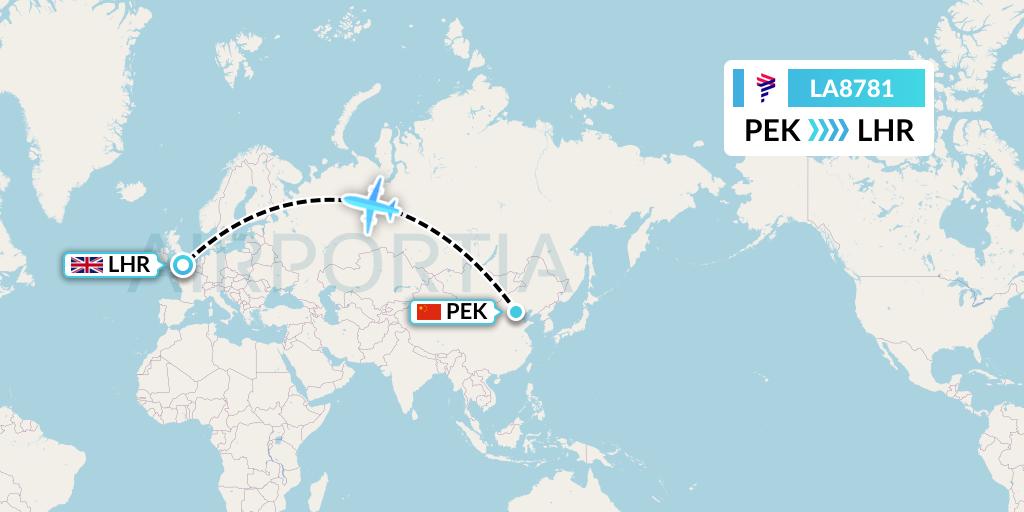 LA8781 LAN Airlines Flight Map: Beijing to London