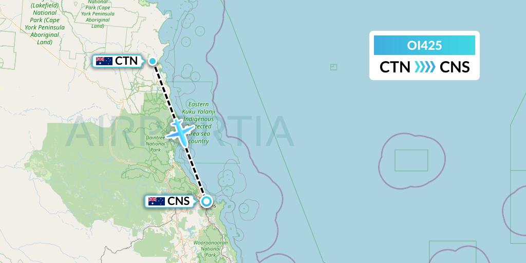 OI425 Hinterland Aviation Flight Map: Cooktown to Cairns